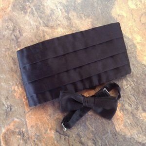 Vintage Black Satin Cummerbund and Bow Tie